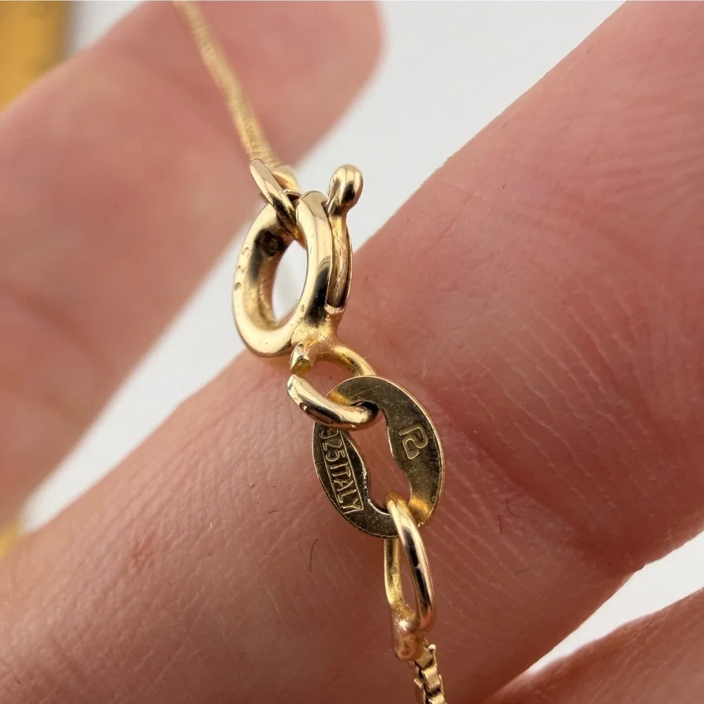 Vintage Open Heart Pendant Necklace Gold Tone Marked 925 Sterling Silver